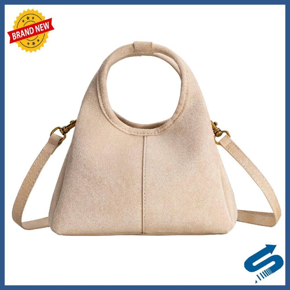 Small Suede Top Handle Satchel Purse with Detachable Strap